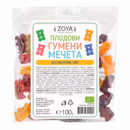 Плодови бонбони без желатин - Гумени мечета - био, ZoyaBG ®, 100 г